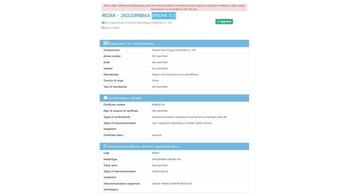 Redmi A7 giá rẻ vừa đạt chứng nhận NTBC cho thấy thời điểm ra mắt cận kề