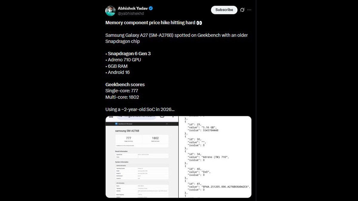 Thông tin cấu hình Galaxy A27 5G