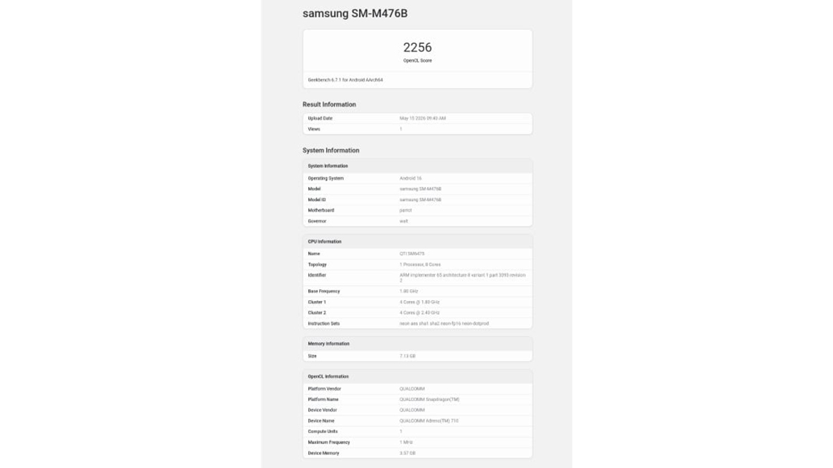 Galaxy M47 được thử nghiệm hiệu năng trên Geekbench