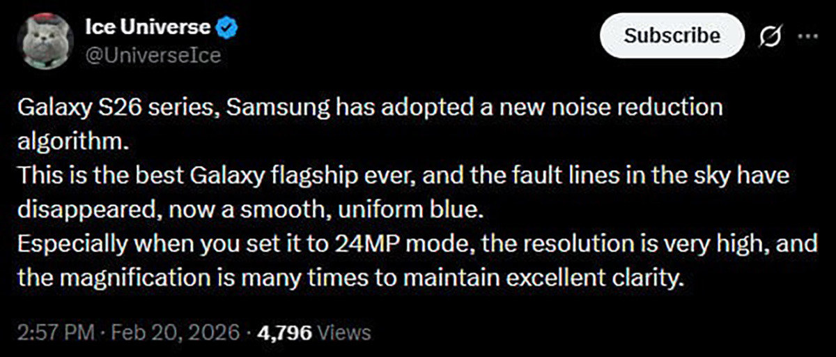 Galaxy S26 có thuật toán khử nhiễu camera mới