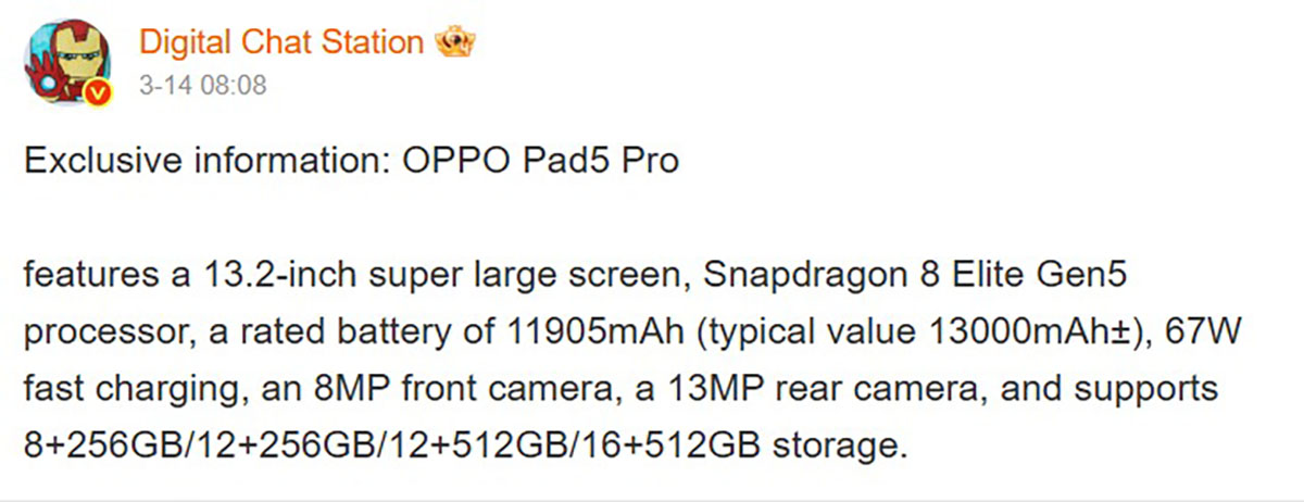 OPPO Pad 5 Pro lộ cấu hình khủng