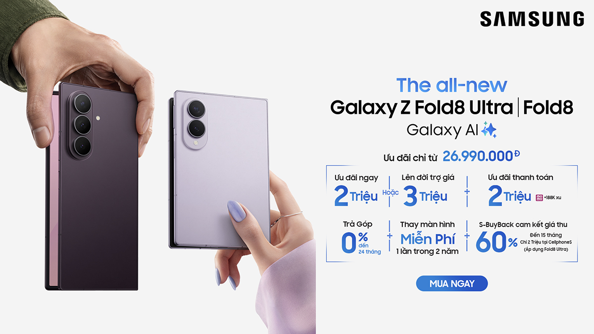 CellphoneS mở đặt hàng Galaxy Z Flip8 và Z Fold8 Series: Giá từ 31.99 triệu, quà tặng ngập tràn