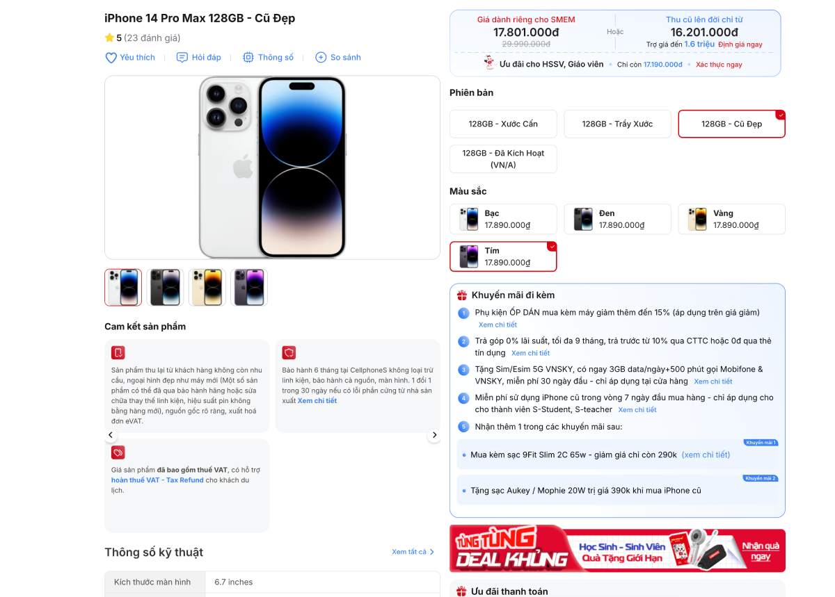 Có nên mua iPhone 14 Pro Max cũ về giá
