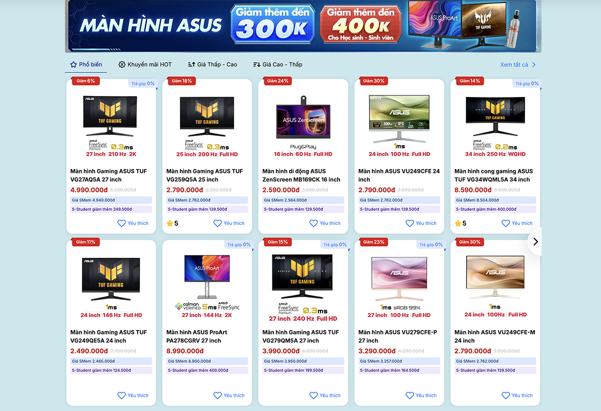 Nhiều deal màn hình có giá giảm hấp dẫn trong chương trình tuần lễ ASUS