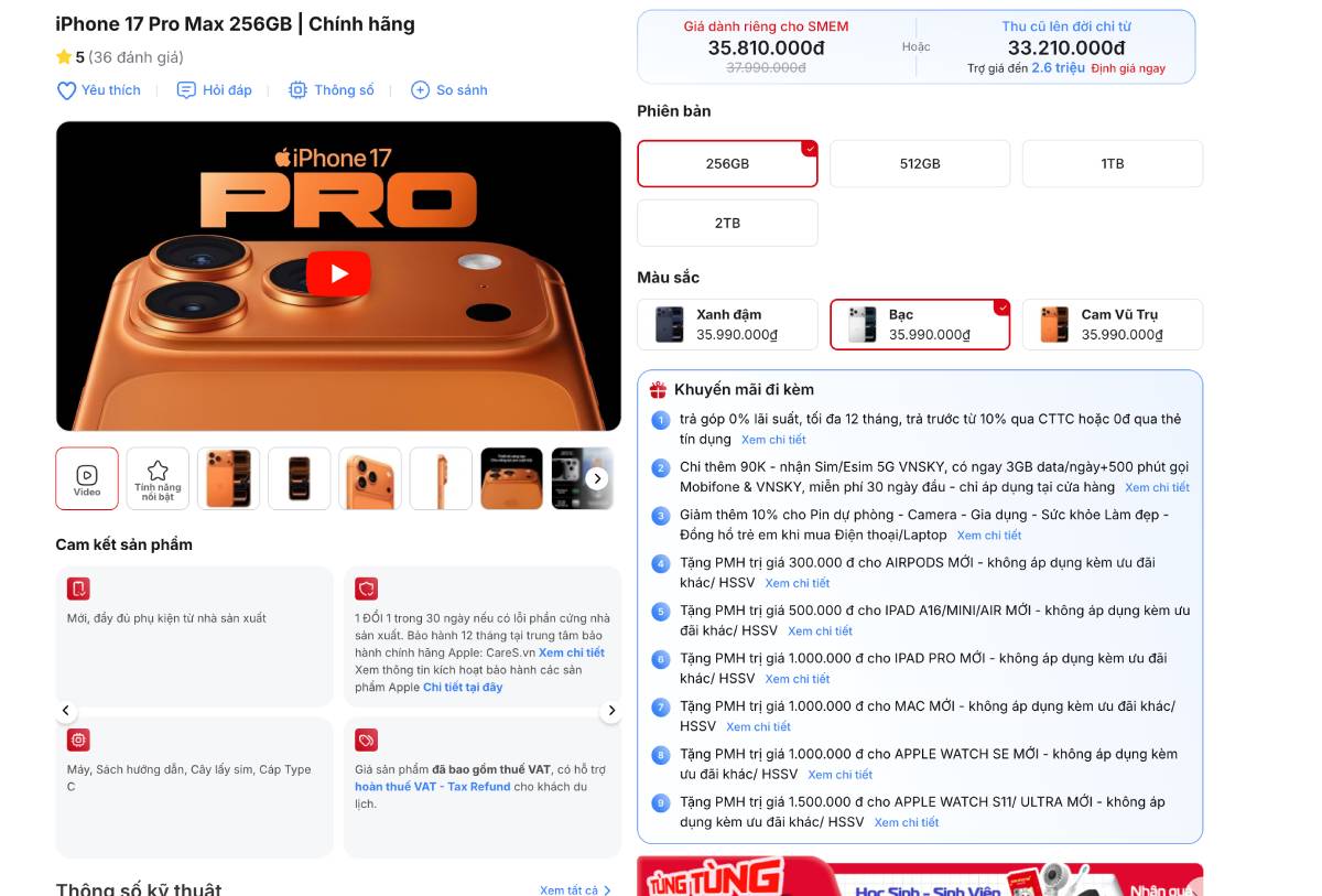 iPhone 17 Pro Max hiện có giá hấp dẫn