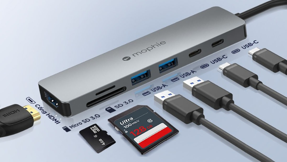 Hub chuyển đổi Mophie USB-C 7 in 1 có thiết kế nhỏ gọn