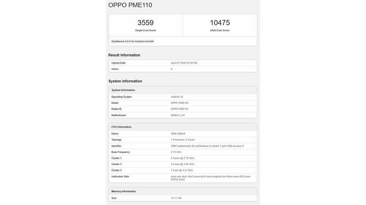 OPPO Find X9s Pro lộ hiệu năng ấn tượng trên Geekbench