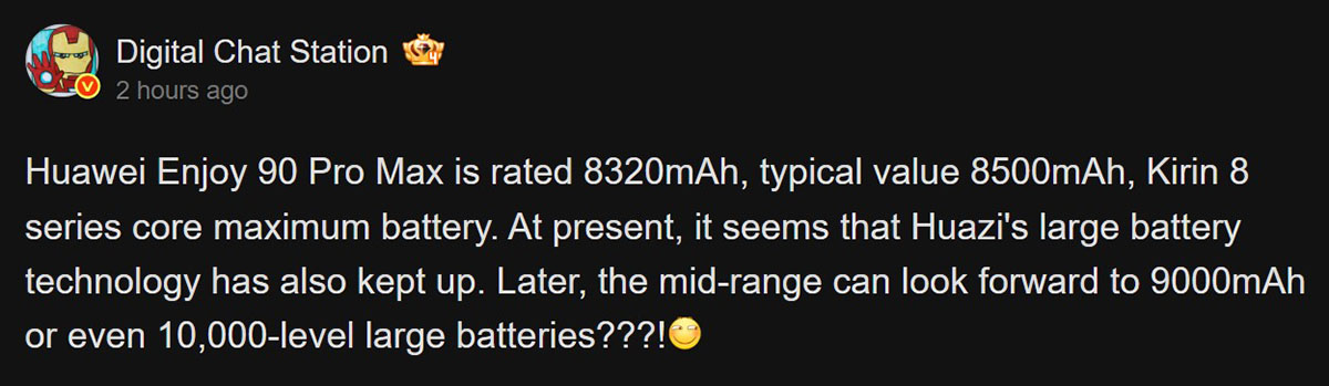 Huawei Enjoy 90 Pro Max được tiết lộ có dung lượng pin cực khủng
