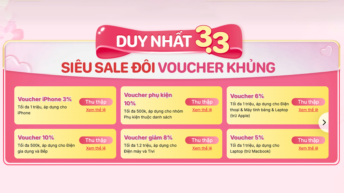 Mời săn siêu sale đôi voucher khủng trị giá lên tới 3.3 triệu đồng tại CellphoneS, duy nhất ngày 3/3!!!