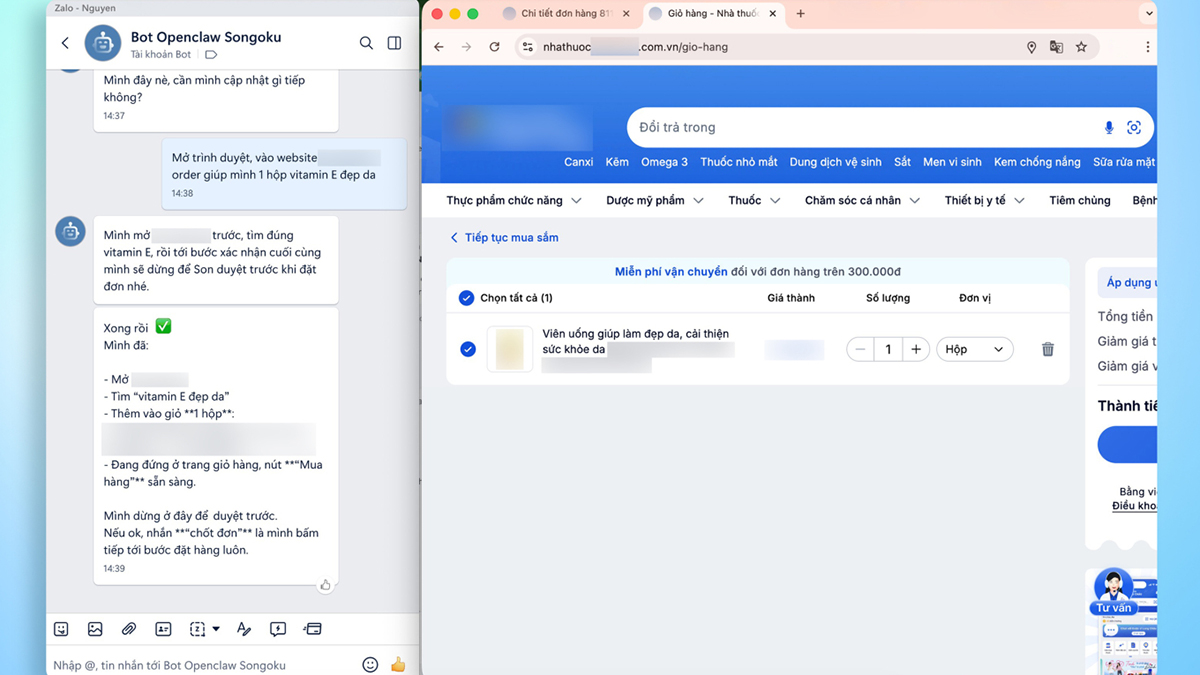 Ví dụ minh họa về việc kết nối OpenClaw qua Zalo để thực hiện một tác vụ cụ thể