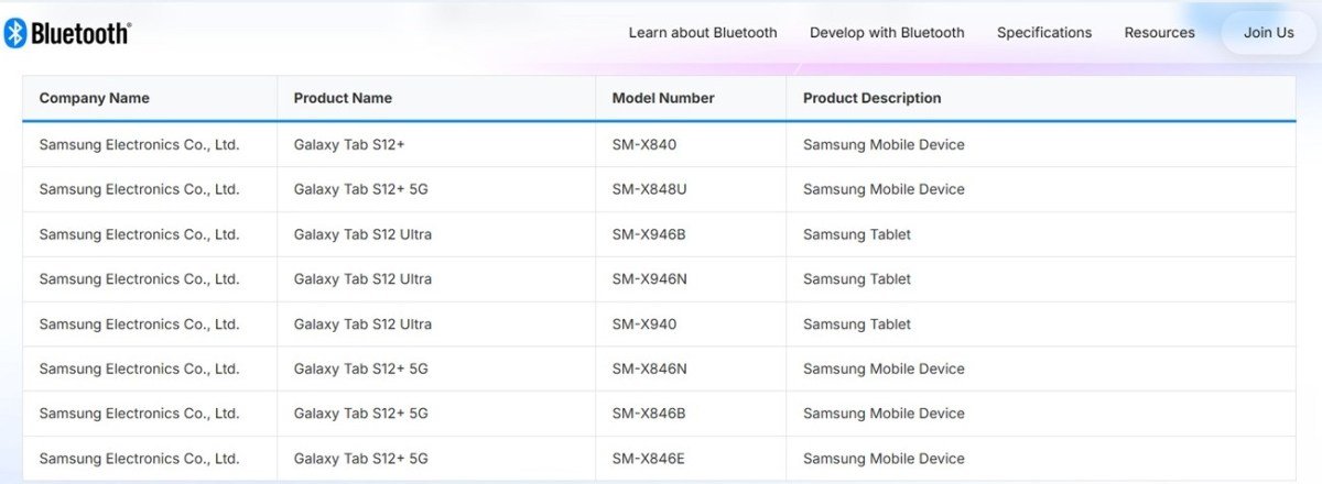 Galaxy Tab S12 đạt chứng nhận Bluetooth