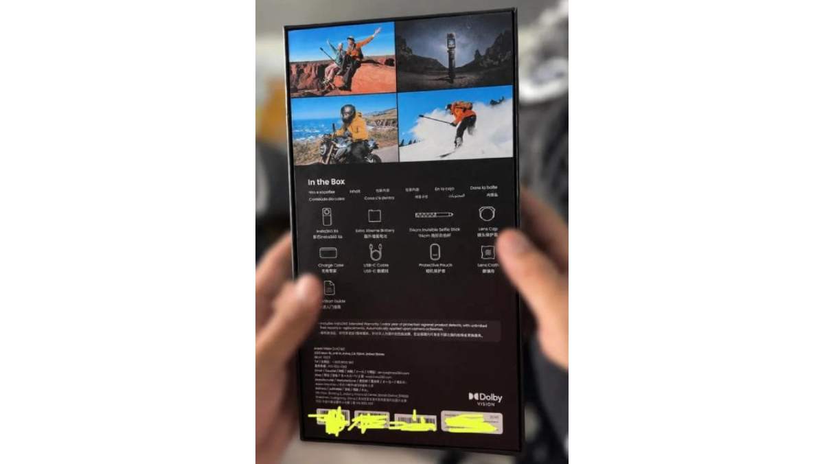 Mặt sau hộp đựng Insta360 X6 liệt kê chi tiết các phụ kiện đi kèm