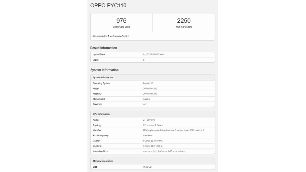Điểm Geekbench của OPPO A7 Pro Max