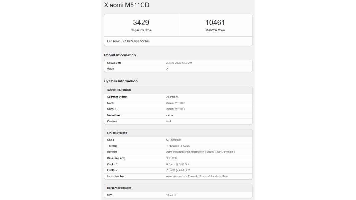 Redmi K100 được thử nghiệm trên Geekbench