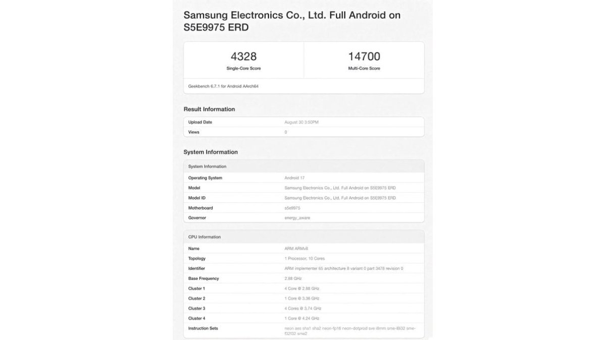 Điểm Geekbench của Exynos 2700