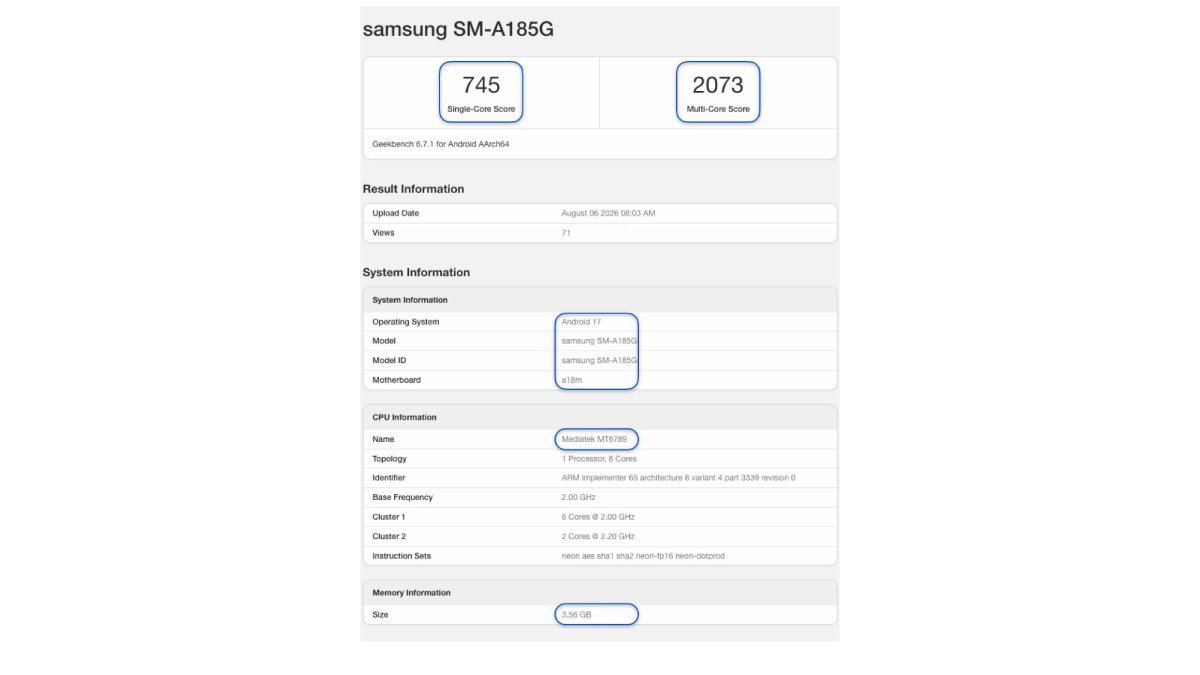 Galaxy A18 được thử nghiệm hiệu năng trên Geekbench