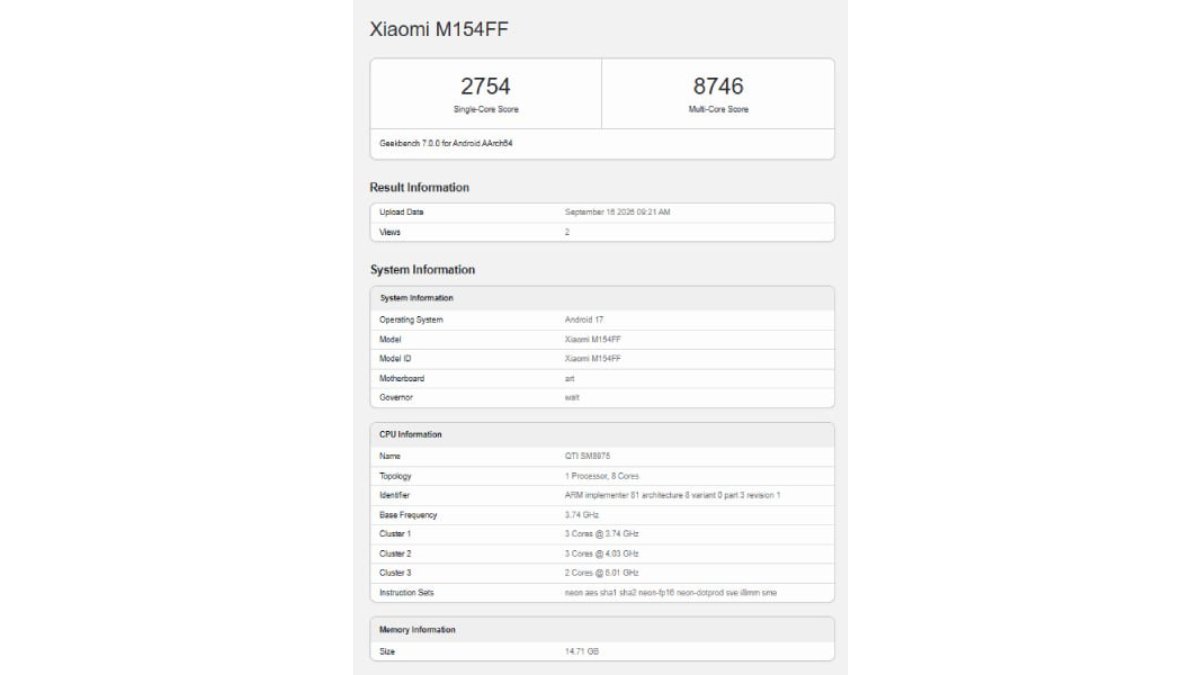 Xiaomi 18 Pro được thử nghiệm hiệu năng trên Geekbench