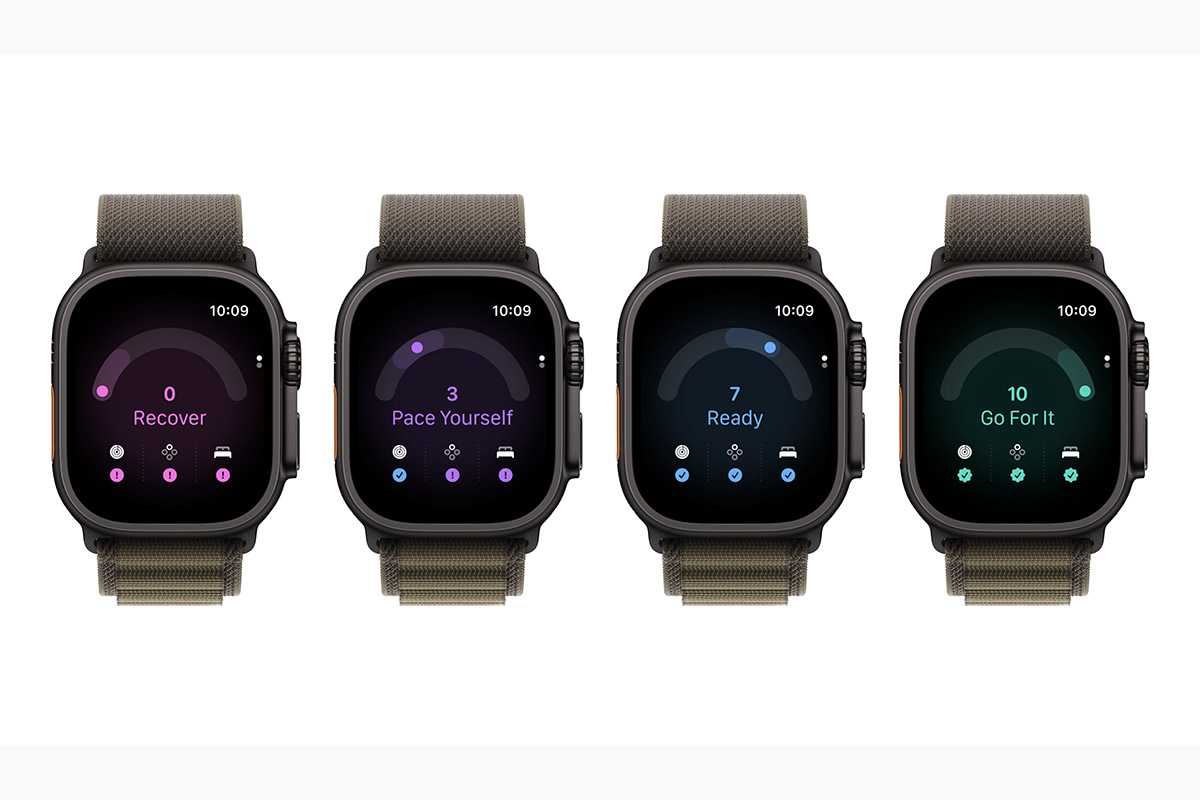 Bốn mẫu Apple Watch Ultra 4 hiển thị các khuyến nghị khác nhau về readiness.