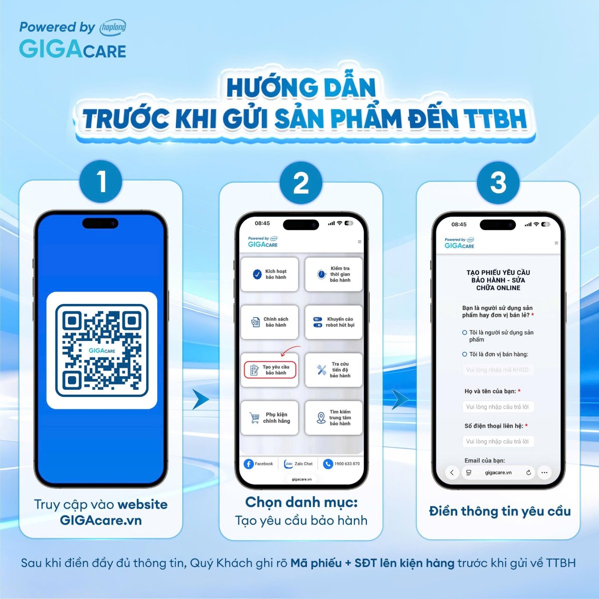 Các bước người dùng cần biết khi gửi sản phẩm đến TTBH