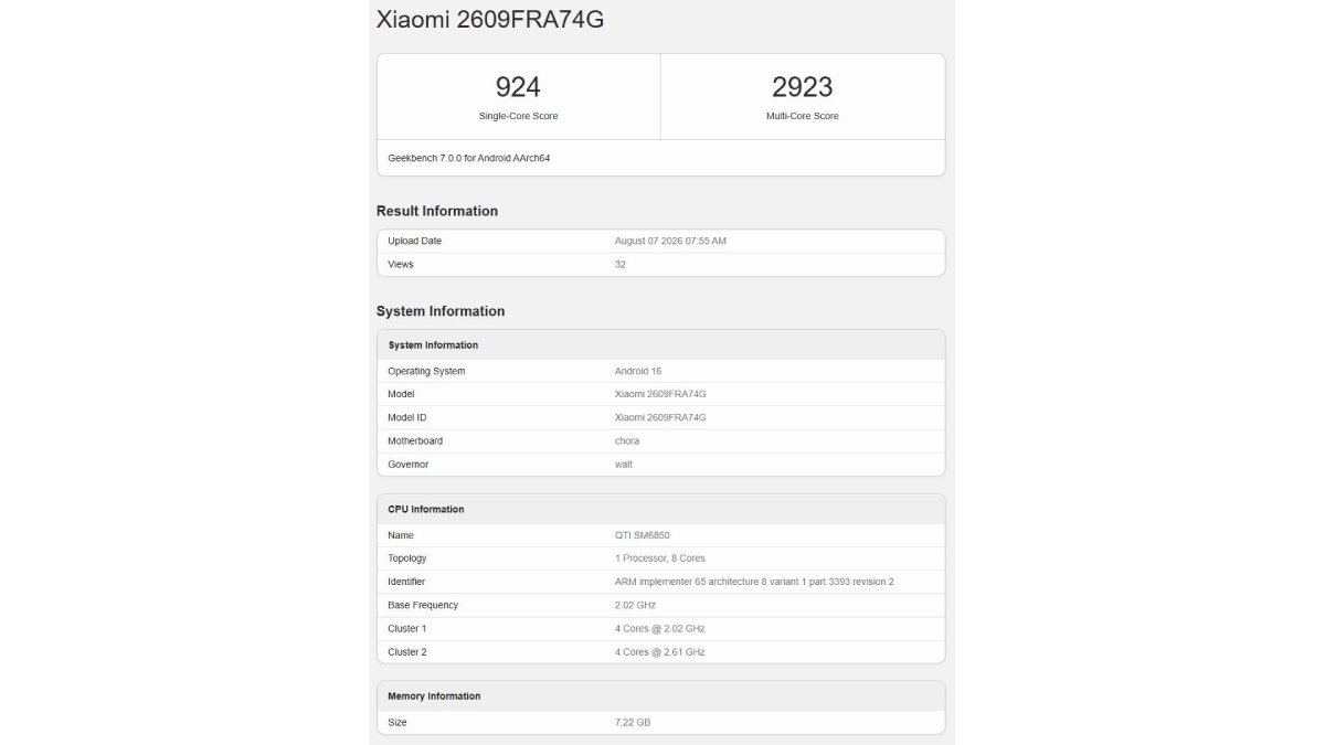 Điện thoại Xiaomi được thử nghiệm hiệu năng trên Geekbench