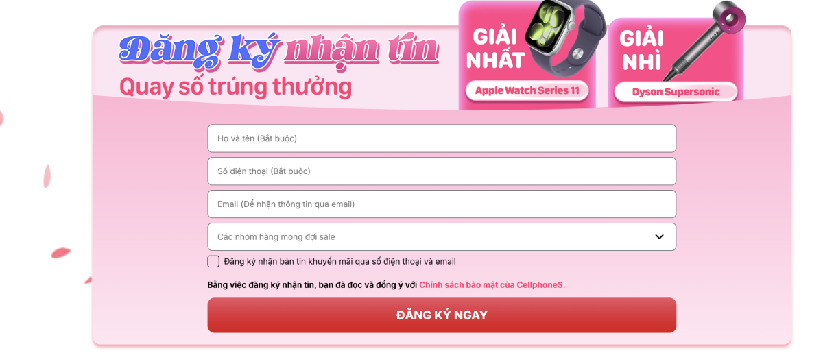 Bạn hãy đăng ký nhận tin sale 20/10 để có cơ hội trúng quà hấp dẫn