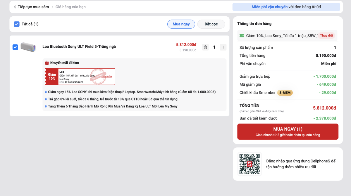 Giá sản phẩm sau khi áp voucher