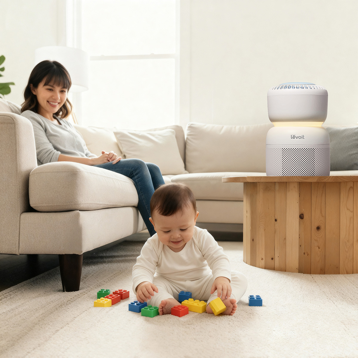 Levoit Sprout là máy lọc không khí cho trẻ sơ sinh đầu tiên tại Việt Nam tích hợp tiếng ồn trắng và  đèn ngủ không ánh sáng xanh