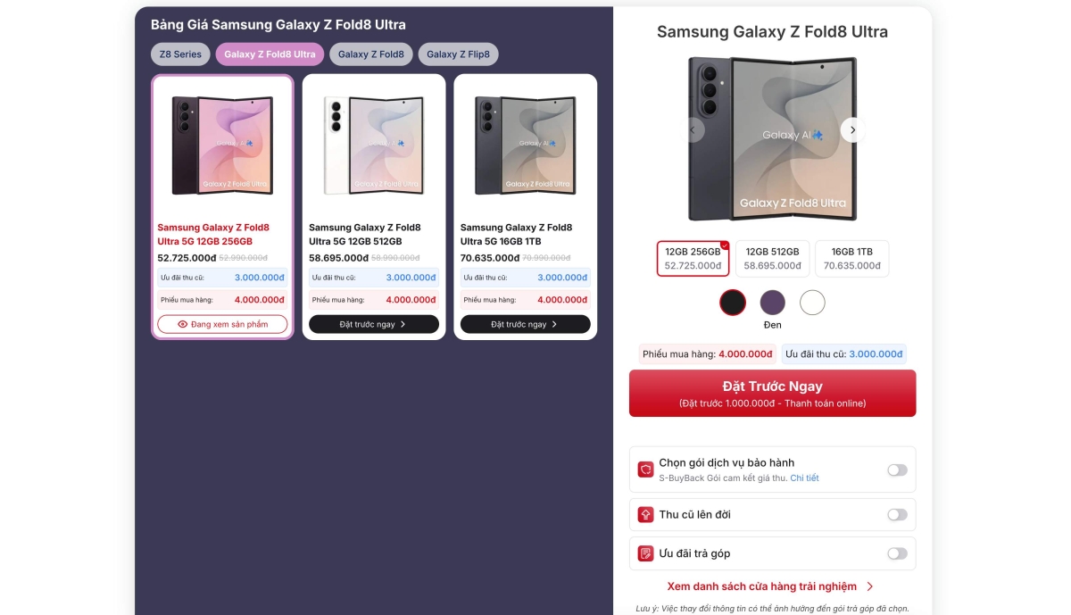 Giá bán Galaxy Z Fold8 Ultra