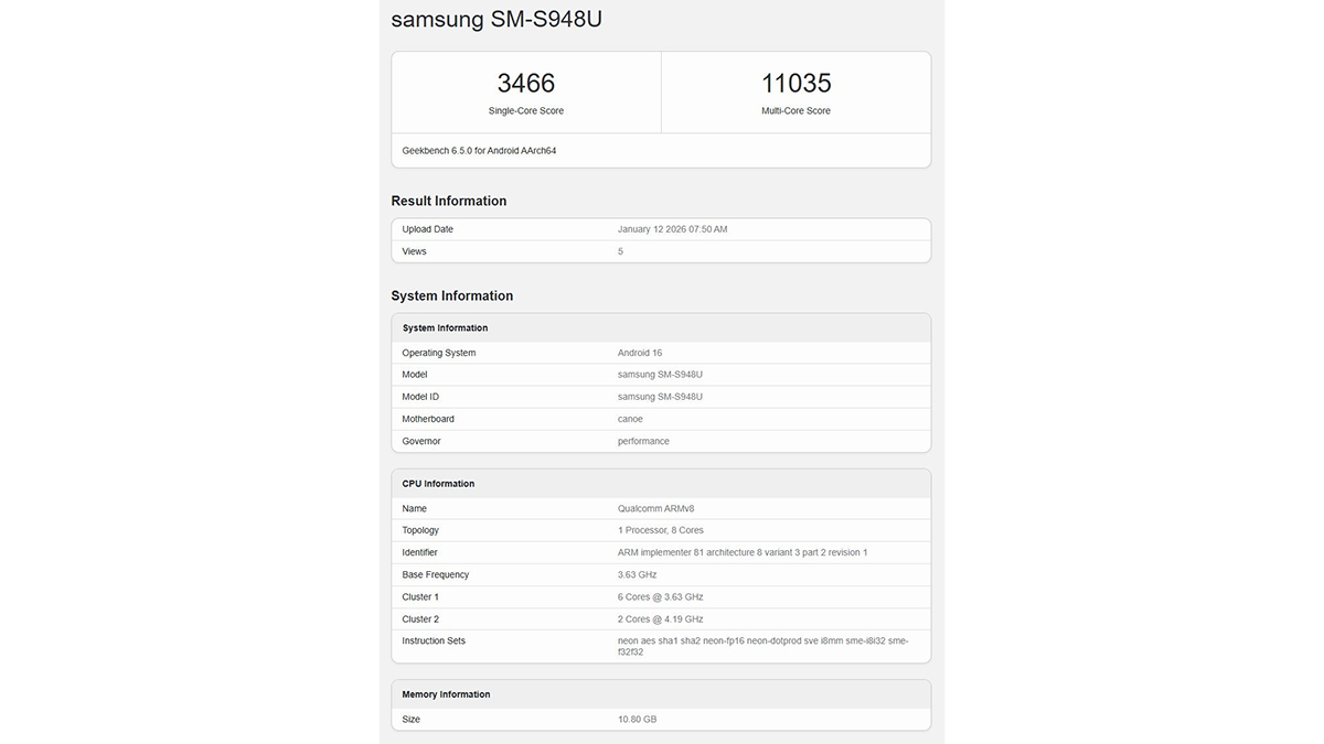 Điểm số Geekbench của Galaxy S26 Ultra