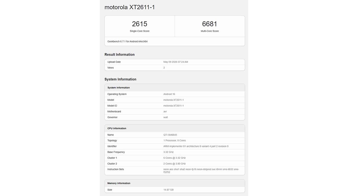 Lenovo Legion Y70 2026 được thử nghiệm hiệu năng trên Geekbench