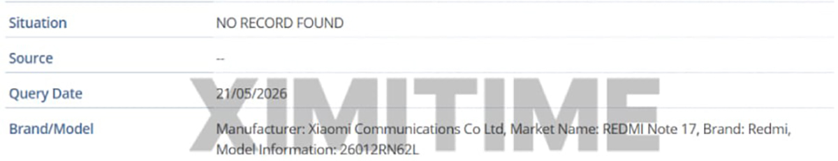 Redmi Note 17 xuất hiện trên cơ sở dữ liệu IMEI