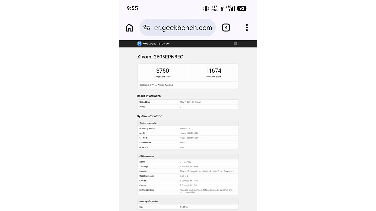 Xiaomi 17 Max được thử nghiệm hiệu năng trên Geekbench