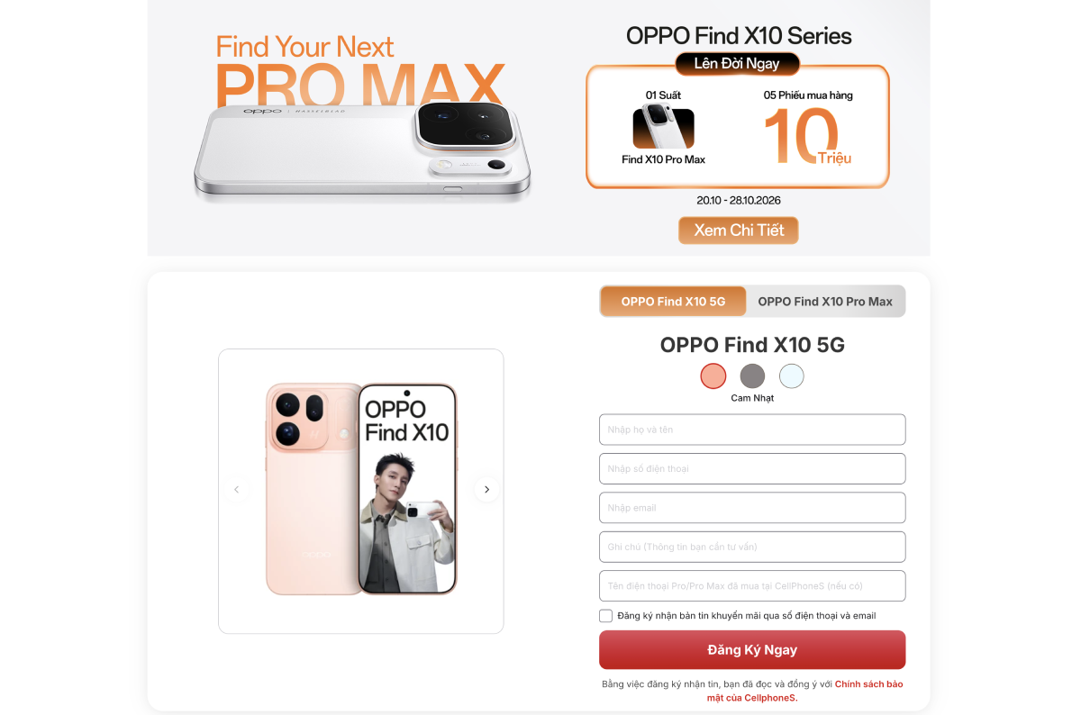 Nhiều quà tặng hấp dẫn đang chờ đón bạn đăng ký nhận tin dòng OPPO Find X10
