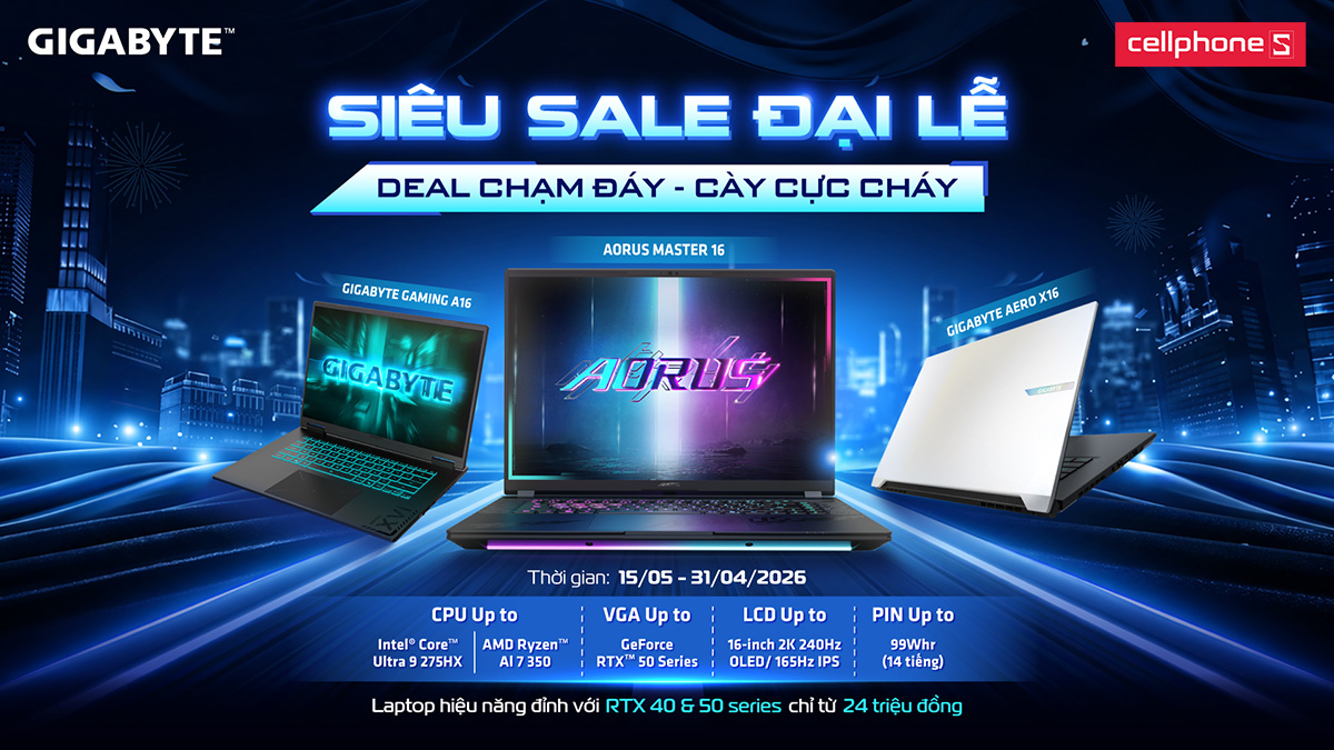 CellphoneS tung khuyến mãi hot: Mua laptop GigaByte, nhận ngay chuột gaming Logitech