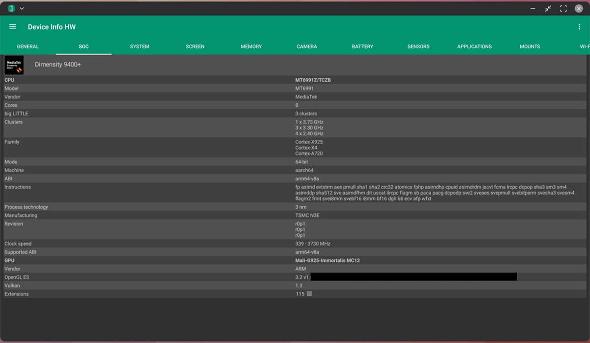 Device Info HW xác nhận Galaxy Tab S11 Ultra dùng chip Dimensity 9400 Plus
