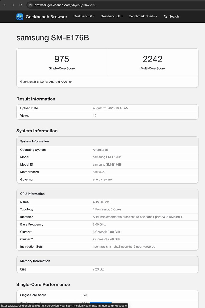 Điểm Geekbench của Galaxy F17 5G
