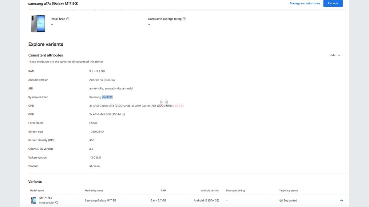 Danh sách Google Play Console tiết lộ thông tin Galaxy M17