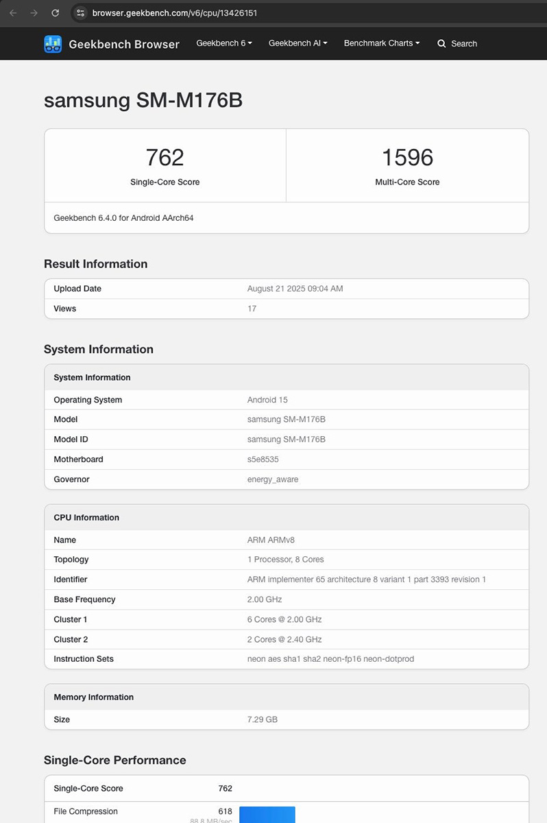 Điểm Geekbench của Galaxy M17 5G