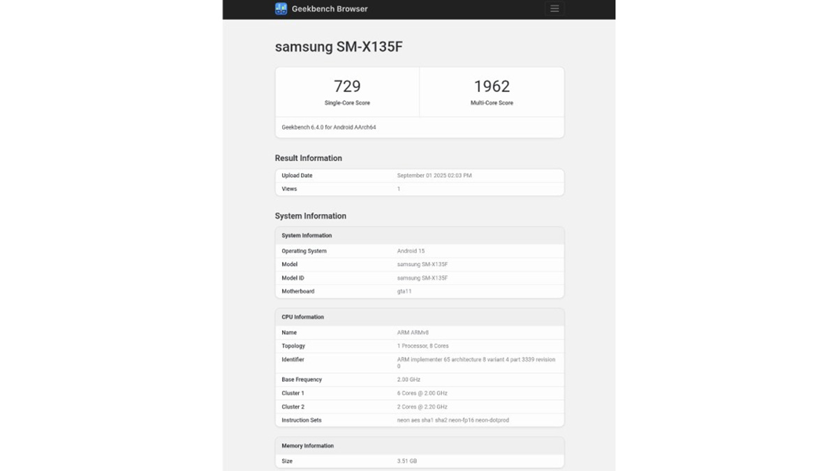 Galaxy Tab A11 LTE xuất hiện trên Geekbench