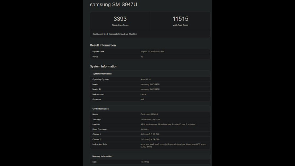 Hiệu suất Snapdragon 8 Elite 2 trên Geekbench