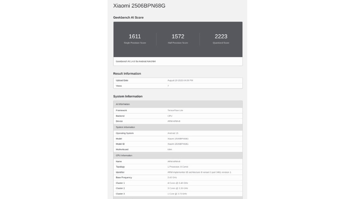 Xiaomi 15T Pro lộ hiệu suất ấn tượng trên Geekbench
