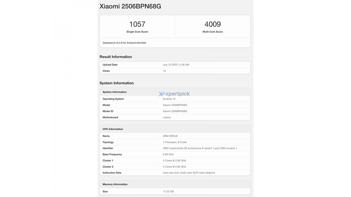 Xiaomi 15T Pro được thử nghiệm hiệu năng trên Geekbench