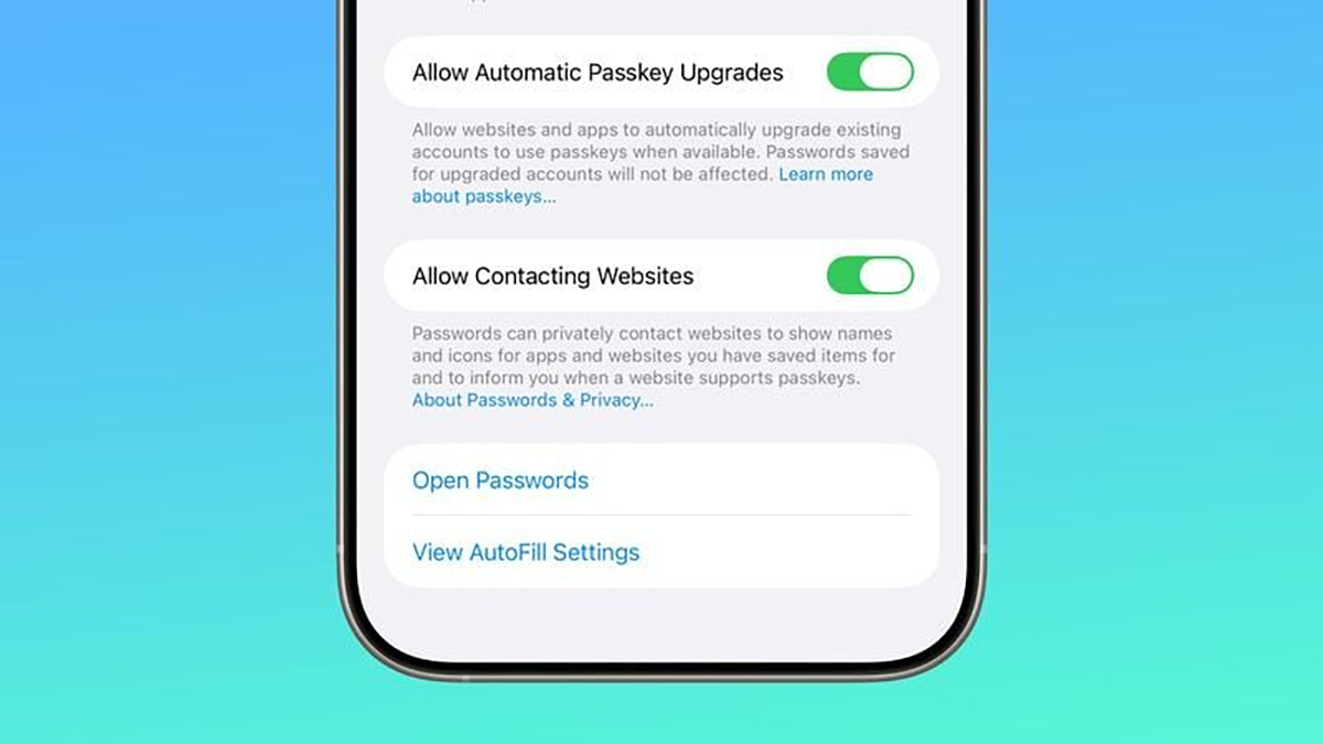 Ứng dụng Mật khẩu có tùy chọn Cho phép liên hệ với trang web