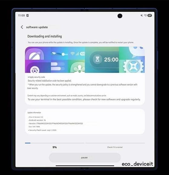 Galaxy Z Fold7 nhận bản cập nhật phần mềm đầu tiên