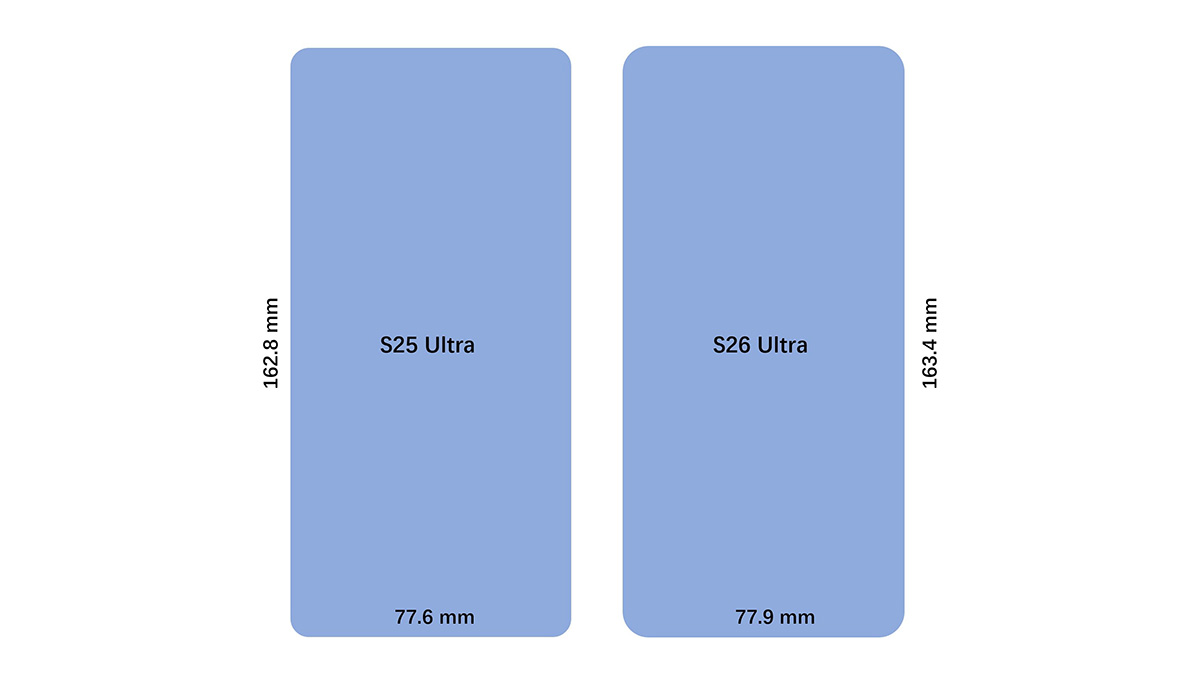 So sánh kích thước Galaxy S25 Ultra và S26 Ultra