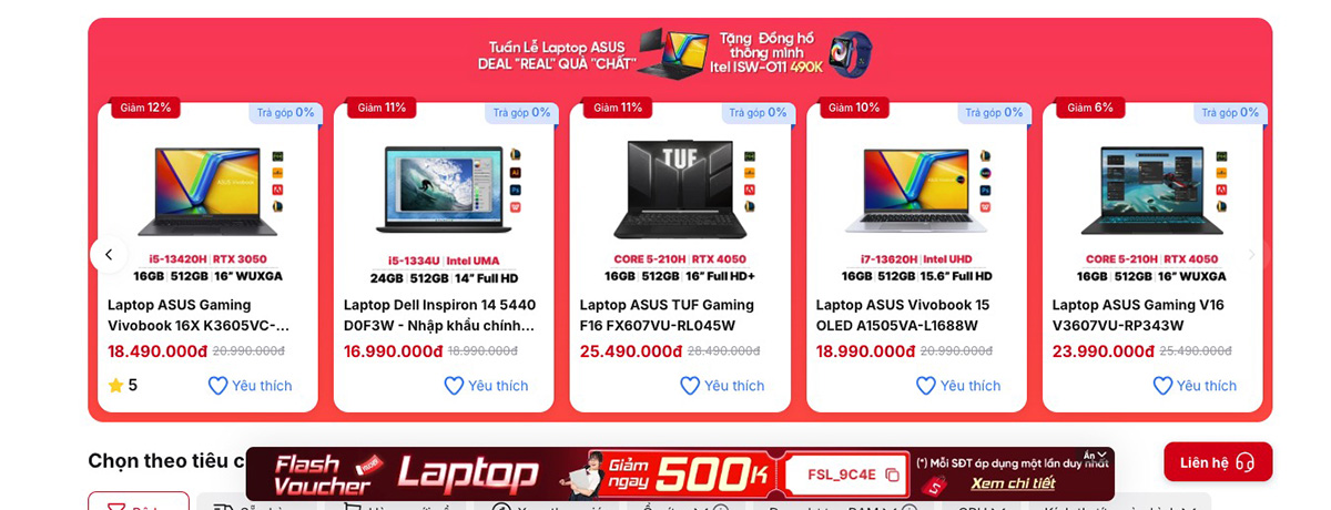 Săn flash voucher 500K mua laptop tại CellphoneS