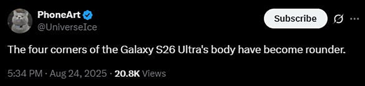 Galaxy S26 Ultra có thiết kế bo tròn hơn