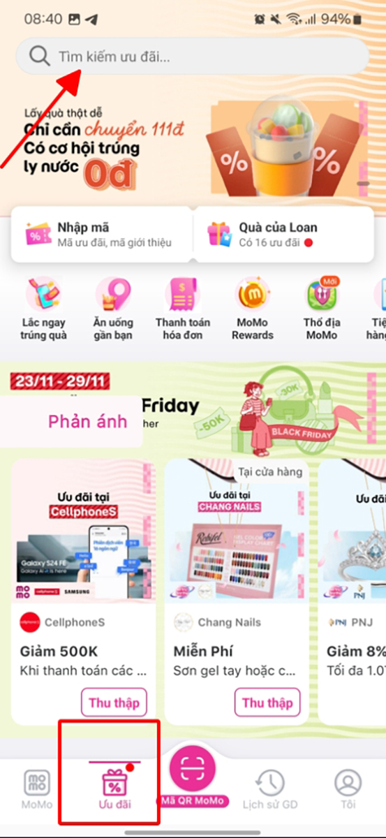 Bạn chọn mục ưu đãi sau khi mở ứng dụng