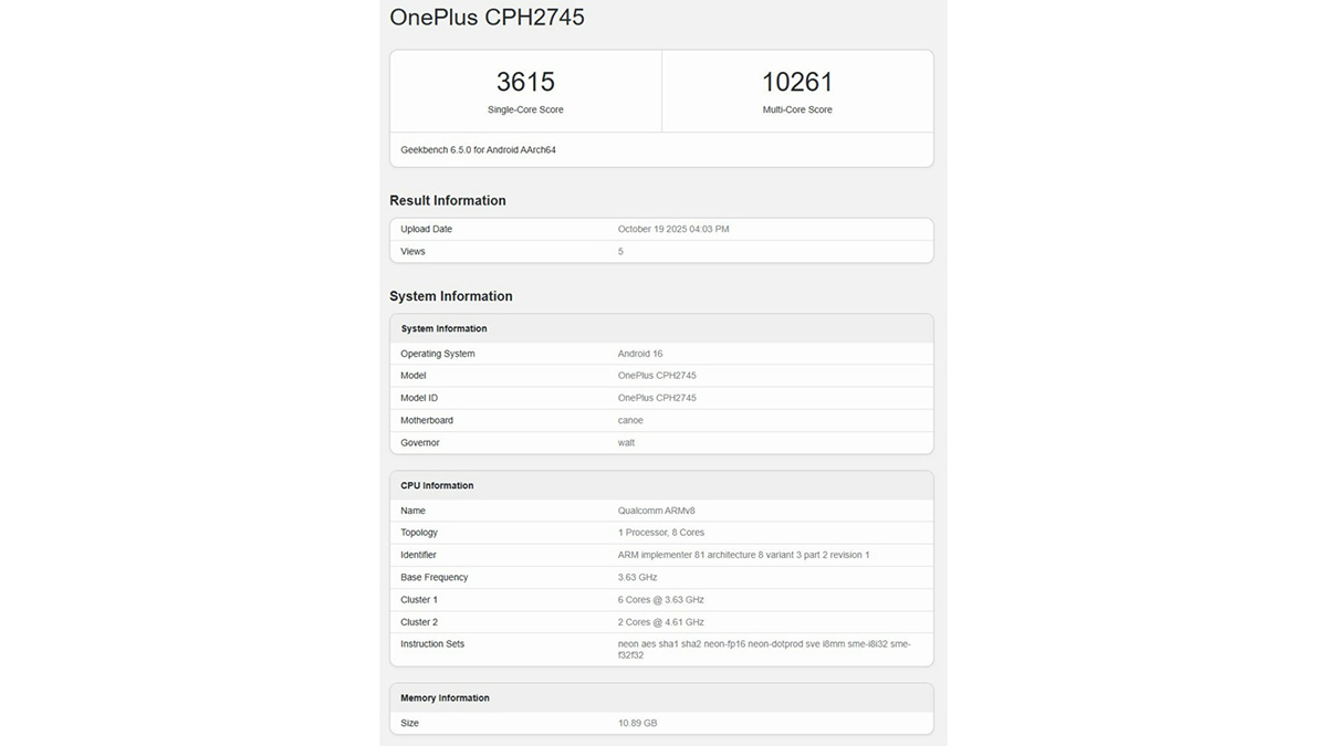 OnePlus 15 lộ hiệu năng khá tốt trên Geekbench