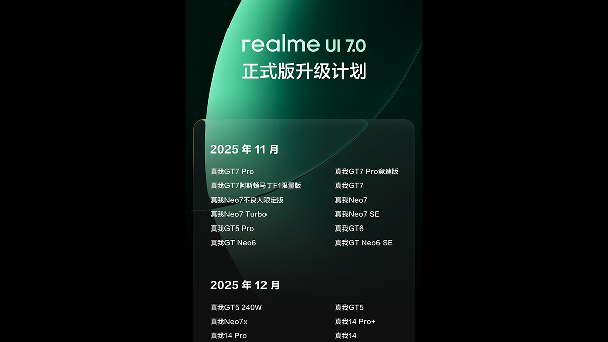 Danh sách các điện thoại realme được cập nhật realme UI 7 trong tháng 11 và 12